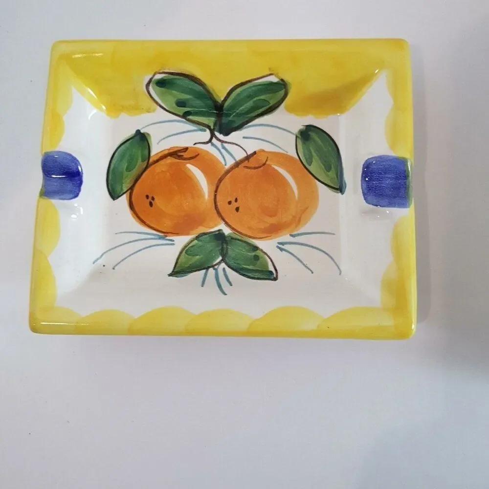 Vietri Store Dip A Mano Ceramic Ashtray Spoon Rest Italy Pears Peaches Grapes